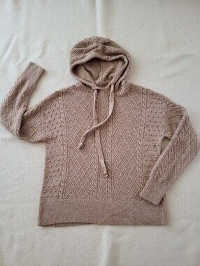 Ann Taylor Cable Knit Hoodie Sweater Women's Size XS Cotton Blend